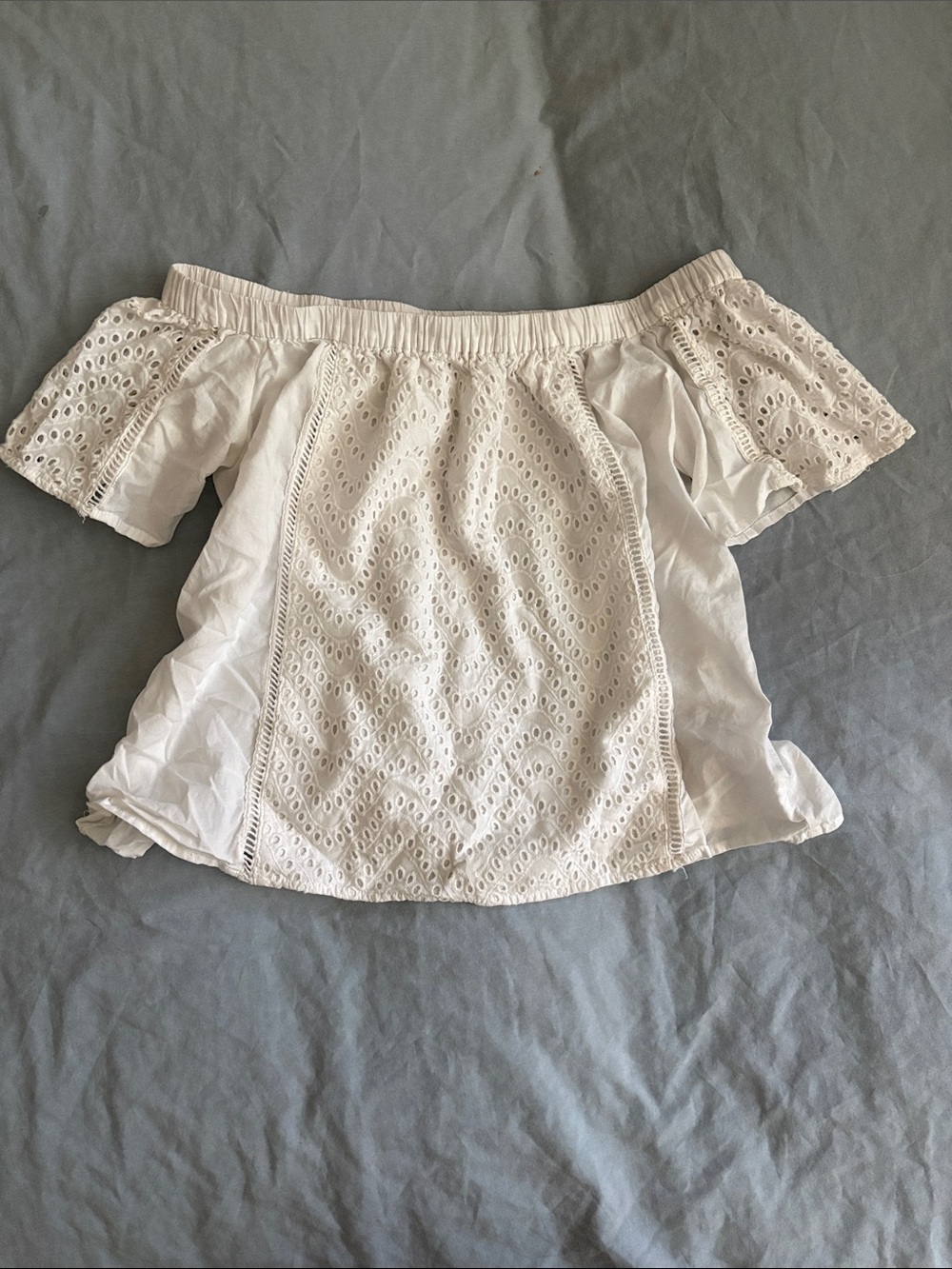 Express White Eyelet Off-Shoulder Blouse